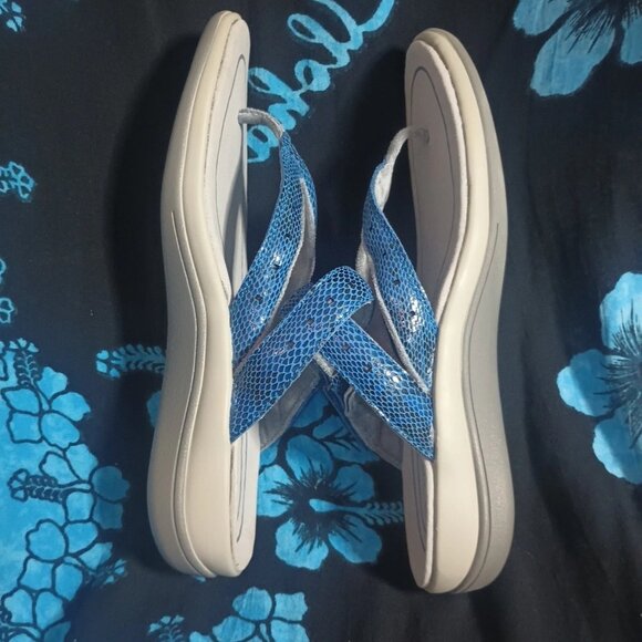 Orthofeet Gaya Thong Sandals Womens 9.5 WIDE Blue Snake Print Comfort - Picture 7 of 9